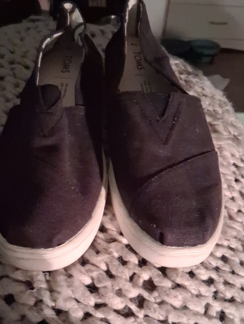 Toms Slip-On Canvas Shoes in Black with White Sole